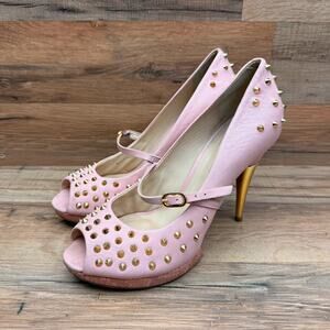 Pour La Victoire size 7 pink leather spiked platform peeptoe heels